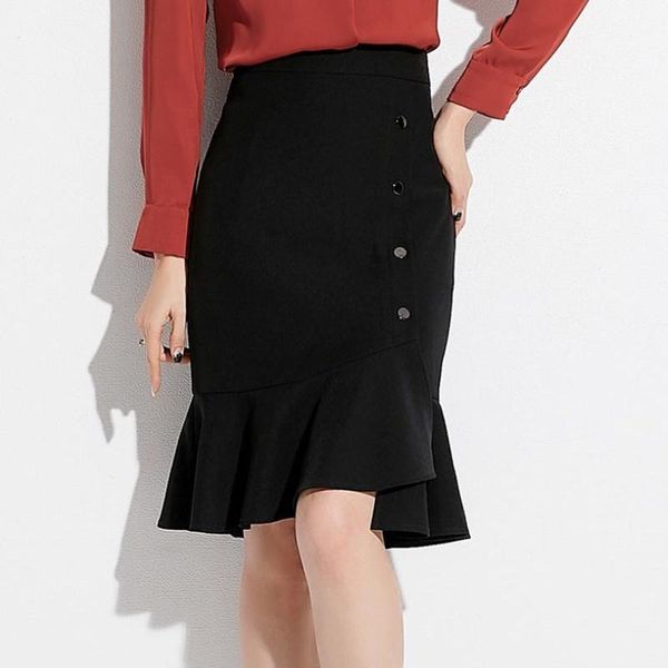 

skirts 2021 spring women's korean version temperament high waist thin all-match bag hip fishtail skirt fashion casual, Black