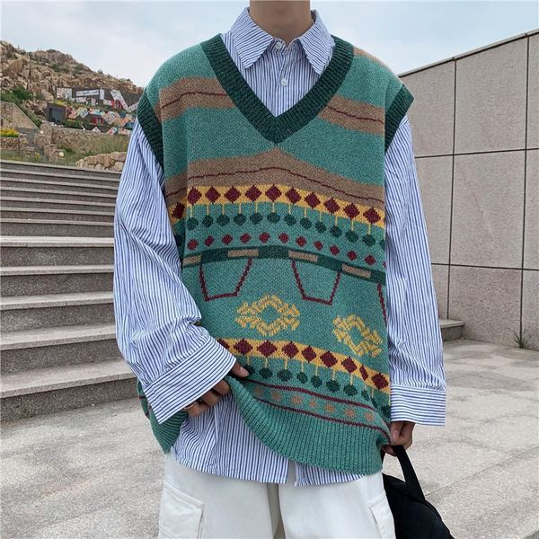 

men's sweaters korean fashion sweater men sleeveless vest knitted clothing 2021 pullover no sleeve, White;black