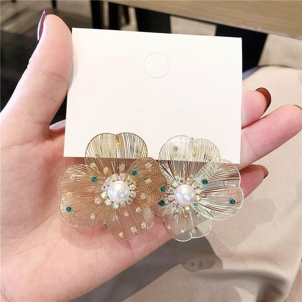 

dangle & chandelier fashion rhinestone paved big metallic flower earrings for women gold-color personality statement large pendientes, Silver