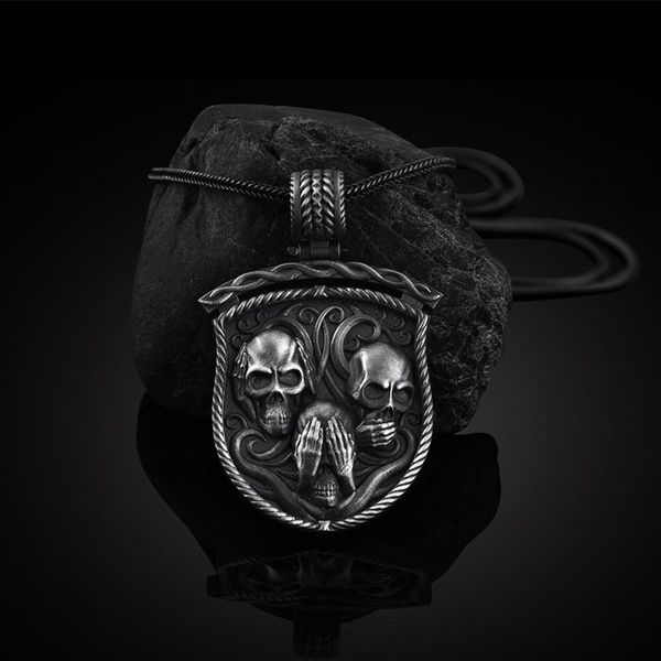 

ins gothic skull tag men's hip hop pendant punk necklace metal accessories, Silver