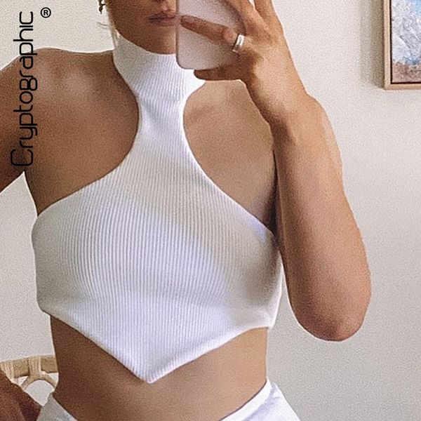 

cryptographic knit halter baless crop for women summer sleeveless tank cropped club party fashion outfits, Black;white
