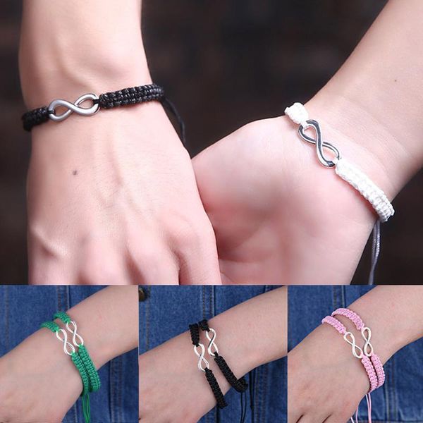 

charm bracelets hand-woven 8-character flat knot bracelet men and women friendship couple black white 2 jewelry festival female hand rope, Golden;silver
