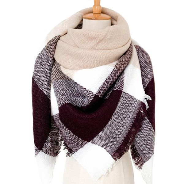 

scarves 2021 knitted winter woman plaid warm lady shawls neck bandana designer triangle elegant femme wraps, Blue;gray