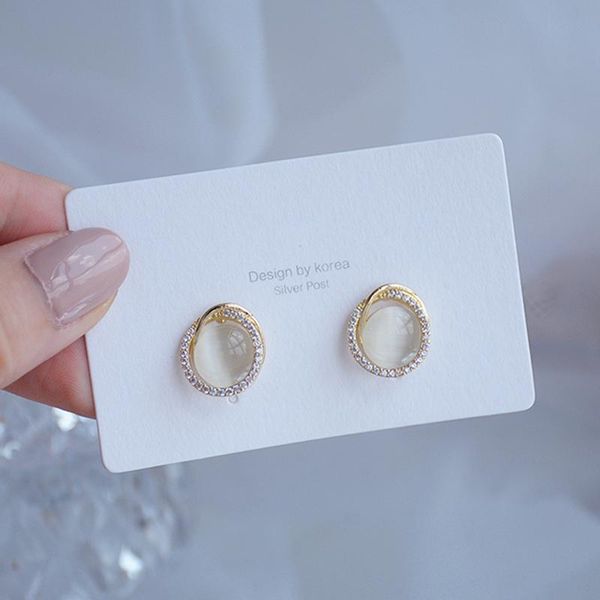 

stud s925 needle advanced cat's eye stone earrings for women creative design luxury jewelry inlaid zircon, Golden;silver