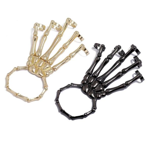 

bangle 2 pcs party hand skull skeleton adjustable steam gothic bangles bracelet halloween punk, Black