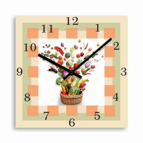 

wall clocks kitchen recipe modern silent clock for dinning room veggies art home dÃ©cor vegetables and fruits nature greens watch