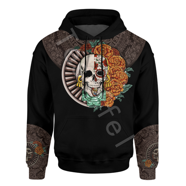 

men's hoodies & sweatshirts aztec mayan skulls flowers 3d printed 2021 fashion men hooded sweatshirt zipper casual pullover, Black