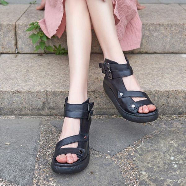 

sandals fashionable roman retro 2021 summer women solid fish mouth sponge cake female all-match platform, Black