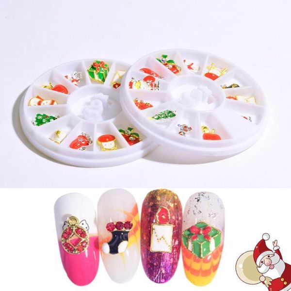 

box of christmas series snowflake bell alloy nail stickers manicure decoration art rhinestone ornaments charm sticker1