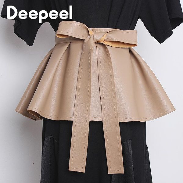 

belts deepeel 1pc 22*70cm style ruffled skirt cummerbunds tie and bow female decoration corset belt wide luxury woman waistband, Black;brown