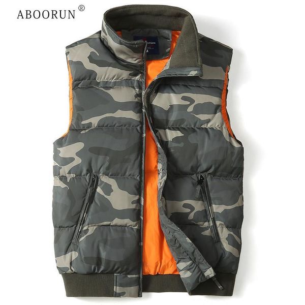 

men's vests aboorun men's camouflage white duck down vest thick warm sleeveless coat casual winter waistcoat for male, Black;white