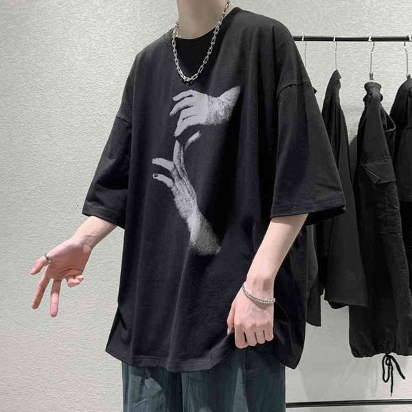 

men's t-shirts summer t shirt fashion printing casual o-neck cotton t-shirt men streetwear wild loose korean short-sleeved tshirt, White;black