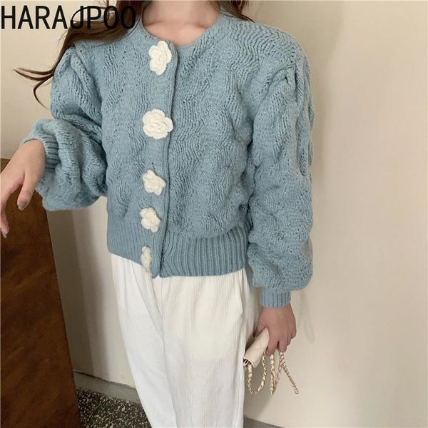 

women's knits & tees harajpoo women sweaters long sleeve cute 2021 spring fall cardigan lazy sweet flowers round neck knitted black cro, White
