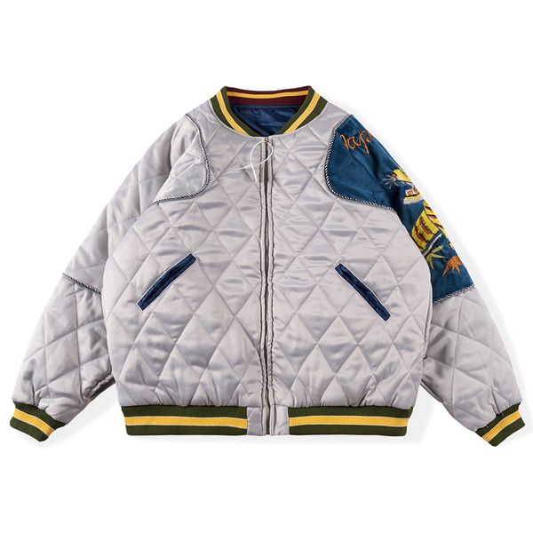 

men jacket embroidery patchwork v neck padded coats men's fashion thick baseball casual outwear, Black;brown