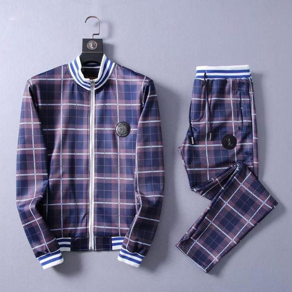

men's tracksuits sportswear winter cardigan set men 2021 business casual zipper cotton lattice embroidery -3xl, Gray