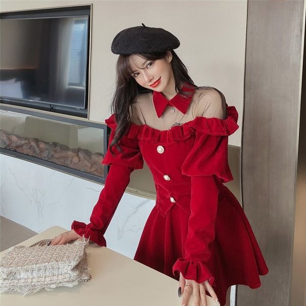 

dress female winter long sleeve out crocheted shreds bing, Black;gray