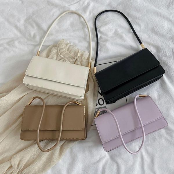 

evening bags fashion women handbag solid color portable totes pu leather flap simple underarm shoulder for female purse