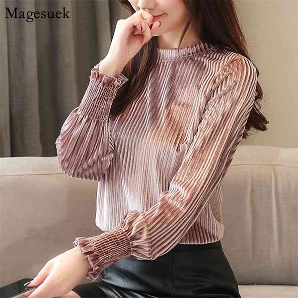 

autumn winter warm women and blouses fashion long sleeve corduroy blouse o-neck elegant slim shirts 1595 210512, White