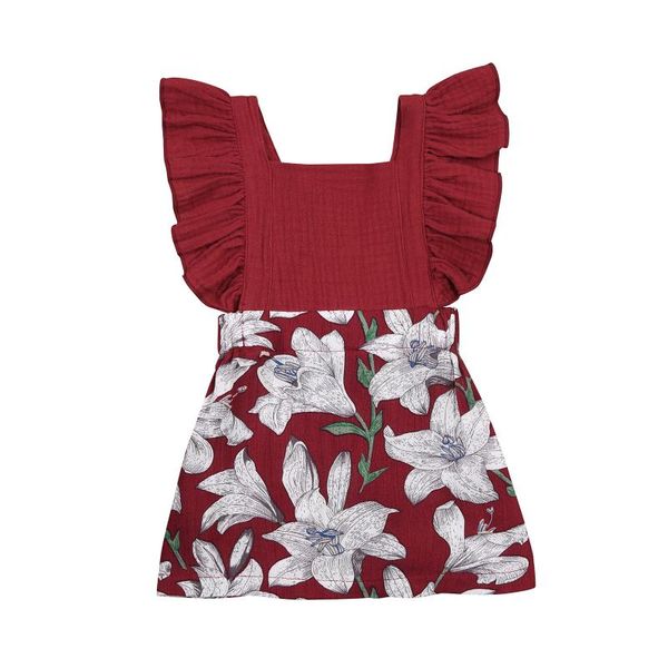 

girl's dresses 1-3years girls casual dress floral printed pattern square collar sleeveless one-piece, red/ brown, Red;yellow