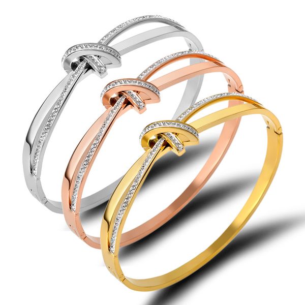 

women bangle europe america japan and south korea gold bracelet stainless steel jewelry mud drill bow bracelets fashion bangles, Black