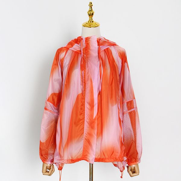 

[ewq] green fashion summer hit color printing dyeing spot pink short hooded cardigan tie-dye sunscreen clothing women 16f1044 210423, Black;brown