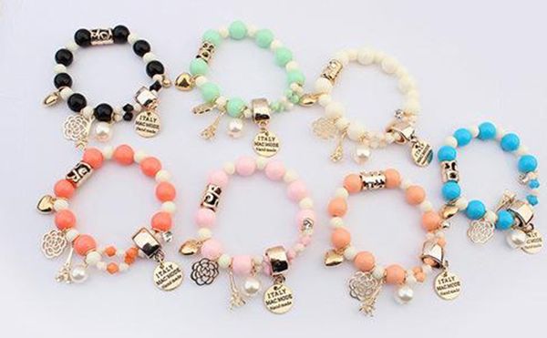 

charm bracelets for women men eiffel tower heart italy bijouterie bead bracelet, Golden;silver