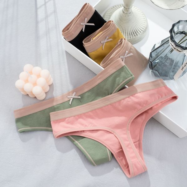 

womens g-string cotton thong panties women string intimate lingerie female low-rise skin-friendly comfortable t back thong, Black;pink