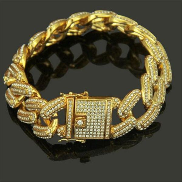 

link, chain full rhinestone iced out men hip hop bling cuban bracelet paved rhinestones bracelets for women jewelry cz link, Black