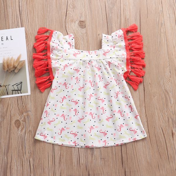 

new design good quality factory price fashion selling childrens mermaid pony print fringed dress, Red;yellow