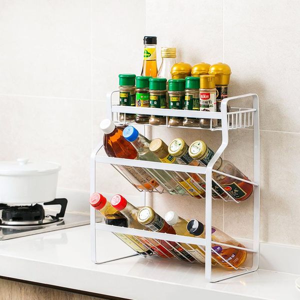 

hooks & rails 2-tier seasoning storage rack kitchen spice organizer double layer wine cup drain shelf iron bathroom shelves shower