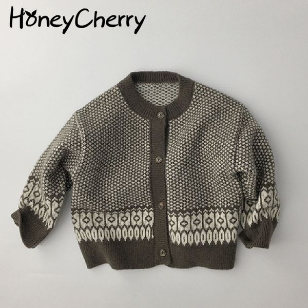 

spring korean children's clothing jacquard knit cardigan coat sweater children baby 210515, Blue