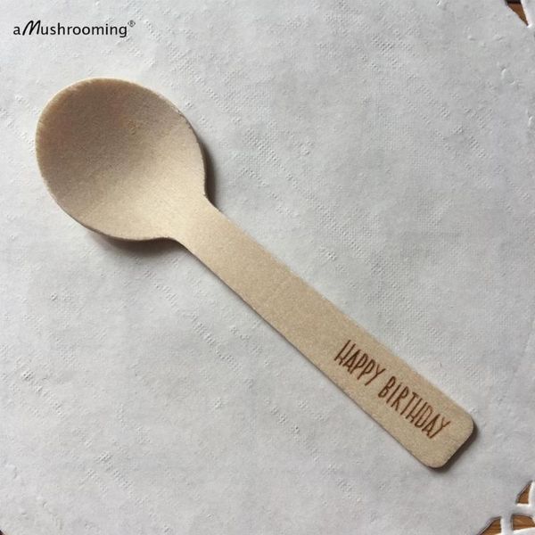 

other event & party supplies 50/100pcs happy birthday round mini spoons custom engraved wooden for ice cream bar baby baptism first communio