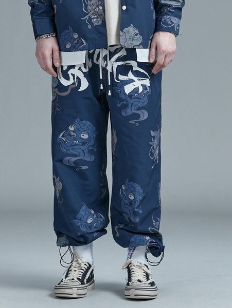

men cartoon graphic drawstring waist pants k0zd#, Black