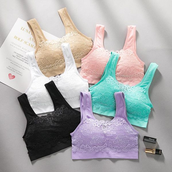 

yoga outfit large size lace seamless vest sleep bra without steel ring gathered and wrapped chest sports underwear female summer