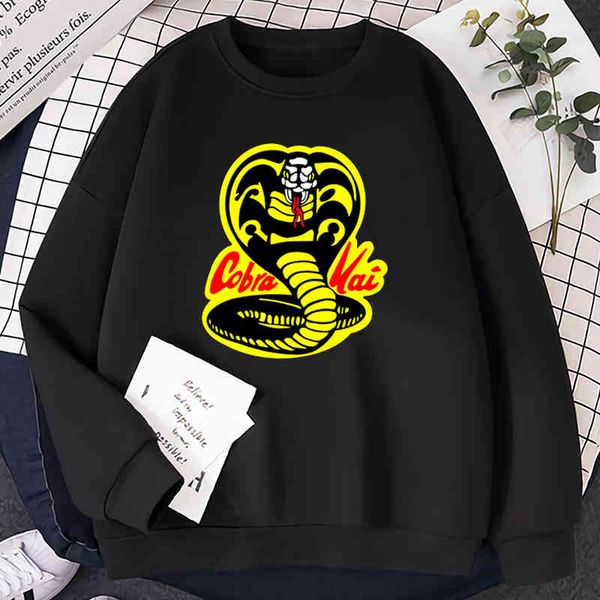

men's cobar kai print hoodie, crew neck sweater, casual loose street cloth, black hip hop sweatshirt, autumn and spring, 2021