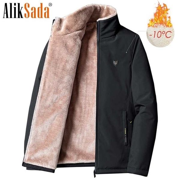 

5xl men winter casual classic warm thick fleece parkas jacket coat men autumn fashion pockets windproof parka men plus size 211204, Black