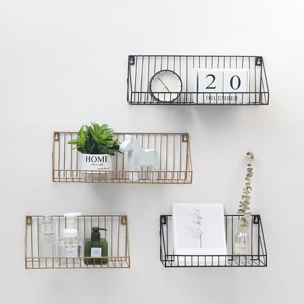 

nordic wall mounted storage rack iron mesh frame basket bedroom living room decoration home kitchen organizer hooks & rails