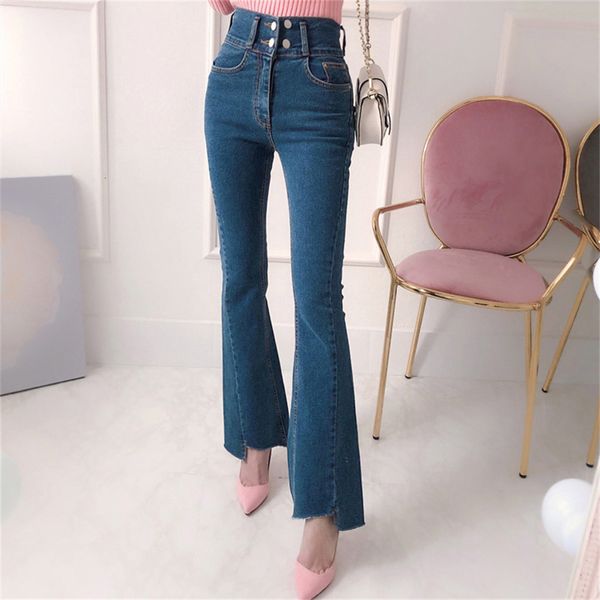 

women's jeans hzirip blue tassel denim skinny jeanswear flare pants elastic hole high waist ol autumn chic women's fashions u8hw