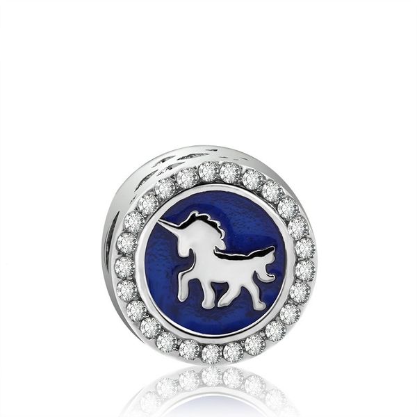 

fits pandora original bracelets 20pcs silver charms beads unicorn blue light blue enamel silver charms bead for women diy european necklace, Black