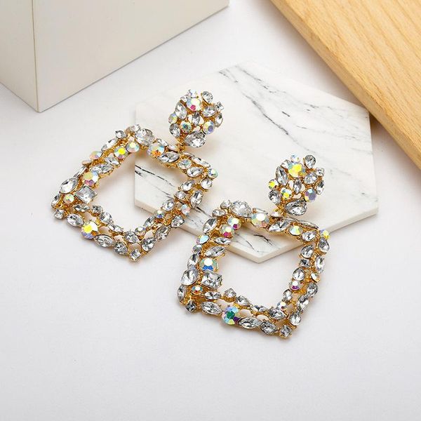 

big rectangle crystal drop earrings women trendy 2021 geometric pendant wedding party jewelry christmas dangle & chandelier, Silver