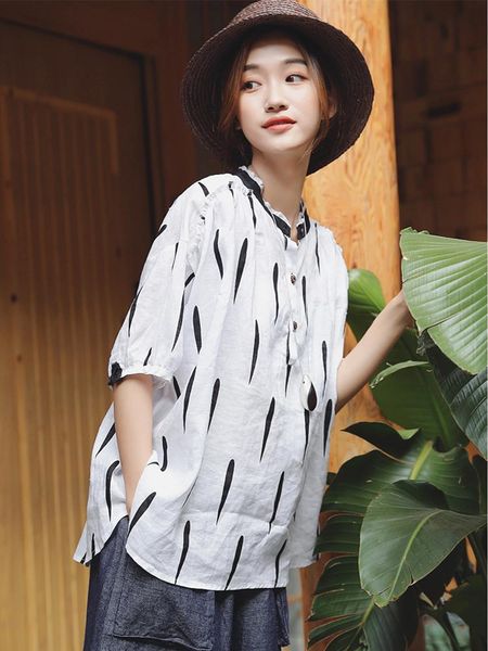 

flax t-shirt short-sleeved shirt women's summer dress 2021 short cotton a185, White
