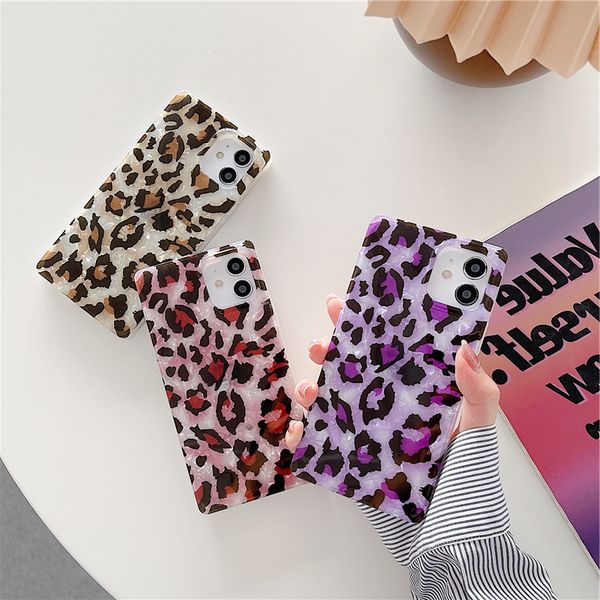 

iphone square case, leopard print, iphone 12 11 x xr xs max 12 7 8 7plus soft shockproof back cover