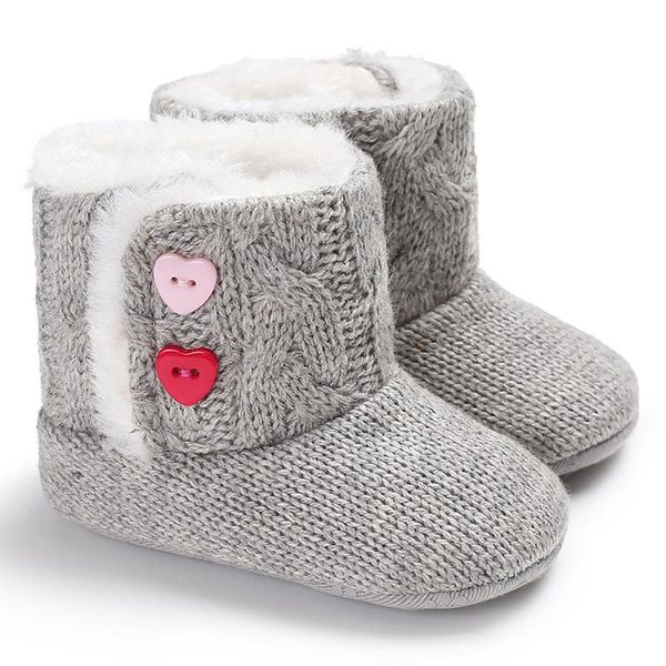 

baby winter boots gray heart button knit cute warm plush booties first walkers infants crochet toddler shoes
