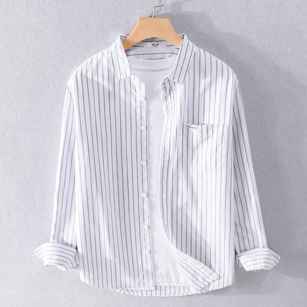 

men's casual shirts 2021 arrival long-sleeved pure cotton striped men comfortable trendy shirt for clothing chemise, White;black