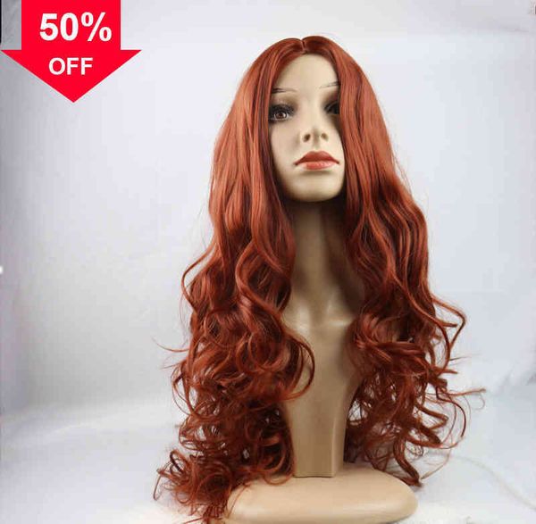 

wig women's medium length brown mixed color wig long curly hair, Black