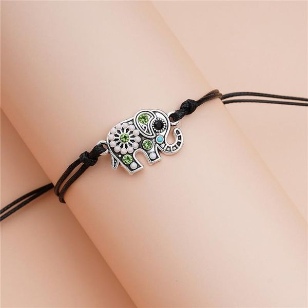 

charm bracelets 2pcs ethnic style women's fashion hollow elephant card bracelet creative wax thread woven adjustable hand strap, Golden;silver