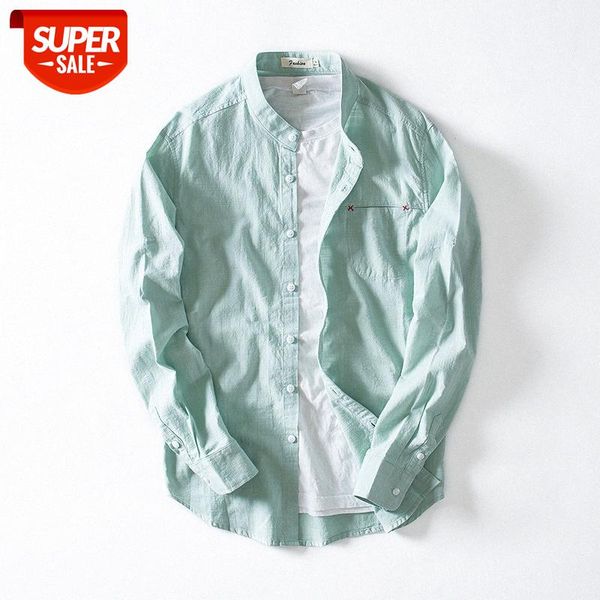 

japanese cotton and linen shirt men's autumn thin section stand-up collar long-sleeved young clothing #7h7k, White;black