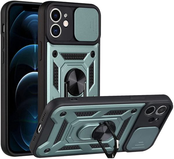 360° Rotate Ring Stand Magnetic Cover Cases Ultra Luxury Armor Shockproof Car Phone Case For iPhone 13 11 12 Pro Max 8 7 6 6s Plus Xr XsMax Slide Camera Lens Protector