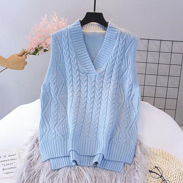 

women's vests laamei sweater vest women solid short jumpers loose korean style sleeveless knitted v-neck all-match female waist coats, Black;white