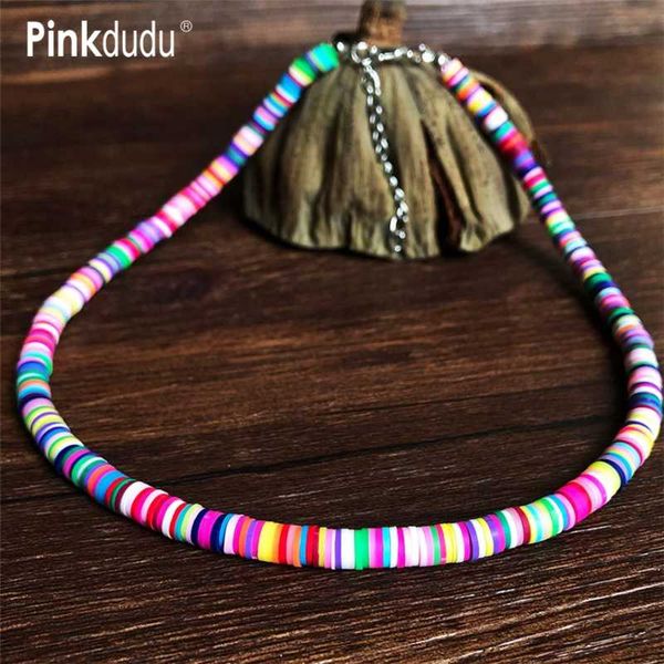 

pinkdudu fashion 6mm soft pottery choker necklaces summer beach bohemian colorful collar for women jewelry pd225 pendant, Silver